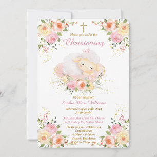 Personalized Lamb Christening girl Invitation