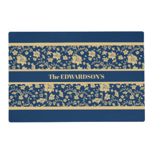 Personalized Laminated Gold Navy Floral Placemat