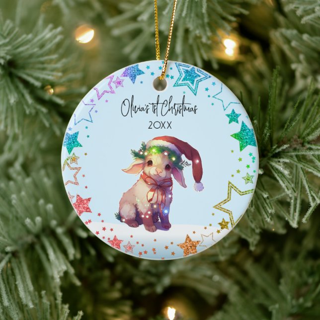 Personalized Lamp Baby sheep, Baby's First Xmas Ceramic Ornament (Tree)