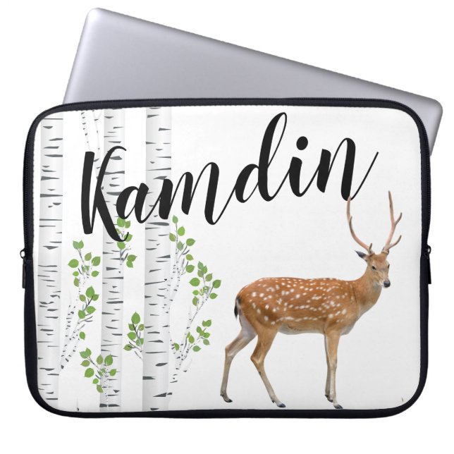 Personalized Laptop Case Deer Doe Buck Forest Wood (Front)