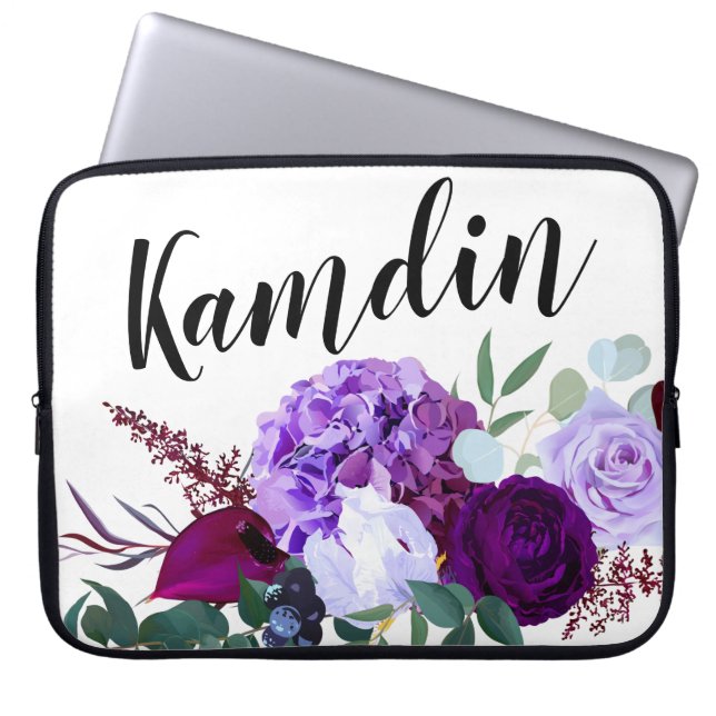 Personalized Laptop Case Lavender Hibiscus on Wh (Front)
