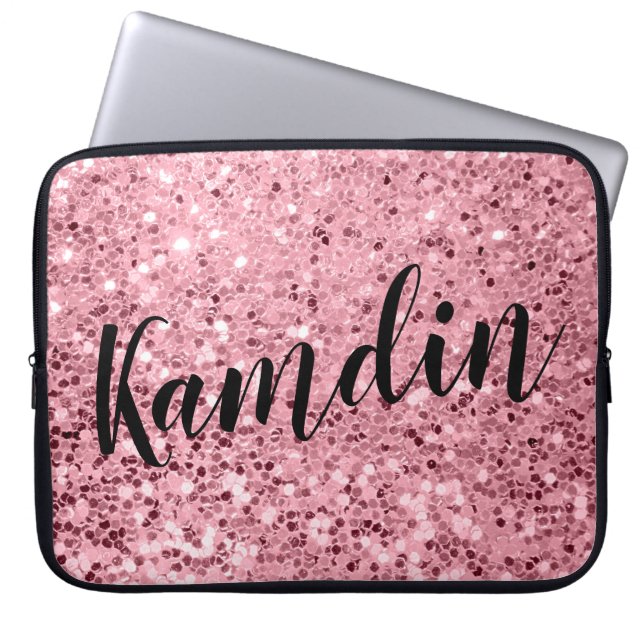 Personalized Laptop Case Rose Gold Glitter (Front)