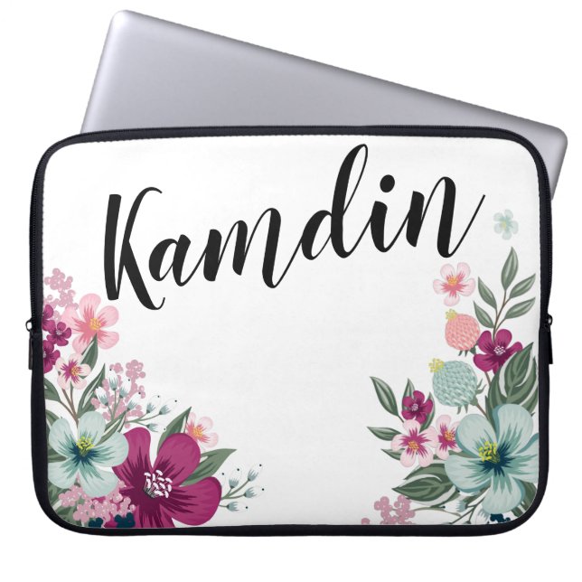 Personalized Laptop Case Tropical Flower on White (Front)