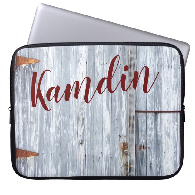 Personalized Laptop Case White Wash Wood Barn Door (Front)