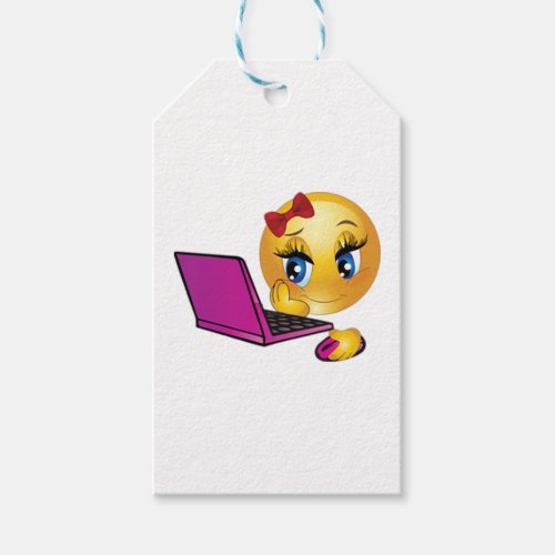 Personalized Laptop Emoji Girl Gift Tags