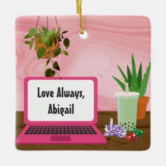 Personalized Laptop New Age Couples Love Christmas Ceramic Ornament