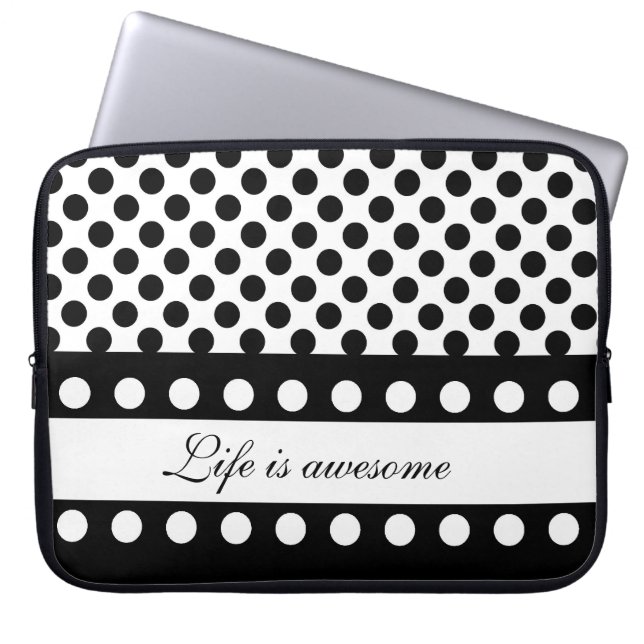 Personalized Laptop Sleeve:Black White Polka Dots Laptop Sleeve (Front)