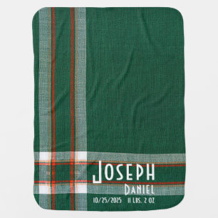 Personalized Large Green Plaid Baby Blanket