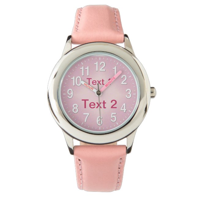 Personalized Large Numbers Pink Watches for Kids (Front)