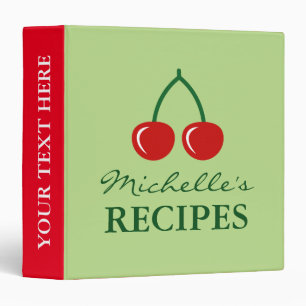 Personalized large recipe Binder with red cherries