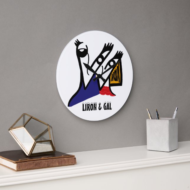 Personalized Large Round Cartoon Couple Clock (Office)