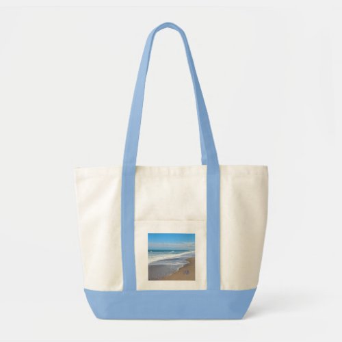 Personalized large tote bag with beach wave scene