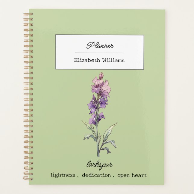Personalized Larkspur Flower Birth Month Floral  Planner (Front)
