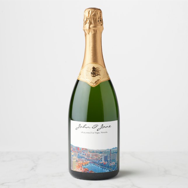 Personalized Las Vegas Skyline Sparkling Wine Labe Sparkling Wine Label (Front)