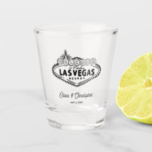 Personalized Las Vegas Wedding Favor Hand Drawn Shot Glass
