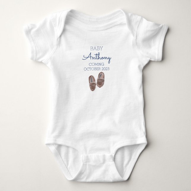Personalized Last Name Announcement Baby Boy Shoes Baby Bodysuit (Front)