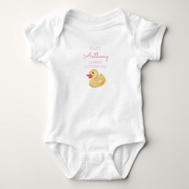 Personalized Last Name Announcement Baby Girl Duck Bodysuit (Front)