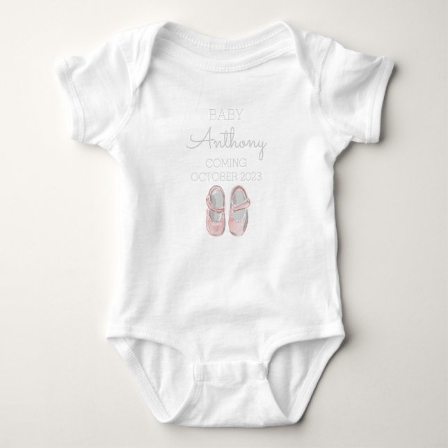 Personalized Last Name Announcement Baby Girl Shoe Bodysuit (Front)