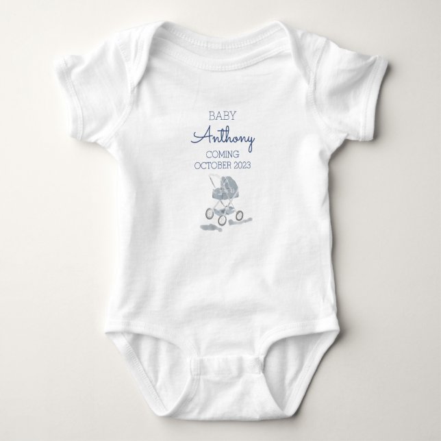 Personalized Last Name Announcement Baby Stroller  Baby Bodysuit (Front)