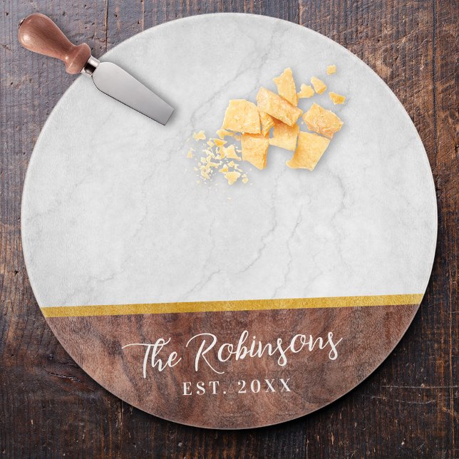 Personalized Last Name Est Date Round Glass Cutting Board (Personalized Last Name Est Date Round Glass Cutting Board Custom Housewarming Gift Charcuterie Board)