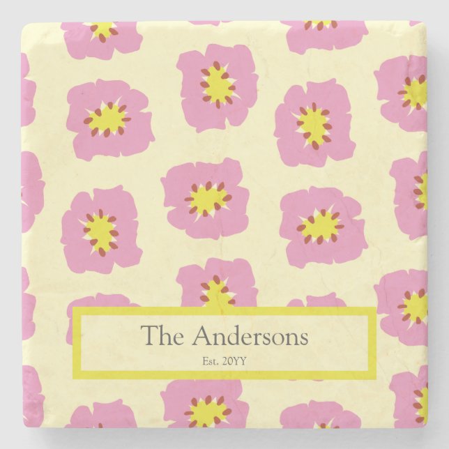 Personalized Last Name Est Year Wedding Gift Stone Coaster (Front)