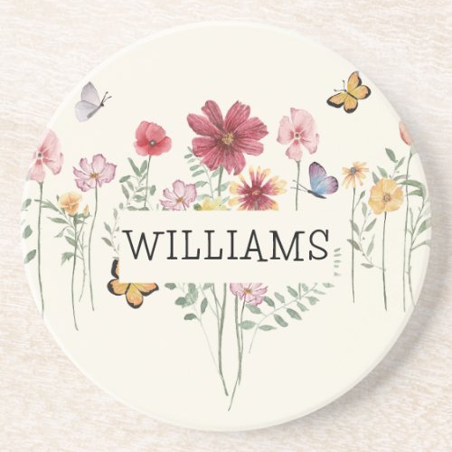 Personalized Last Name Floral Coaster