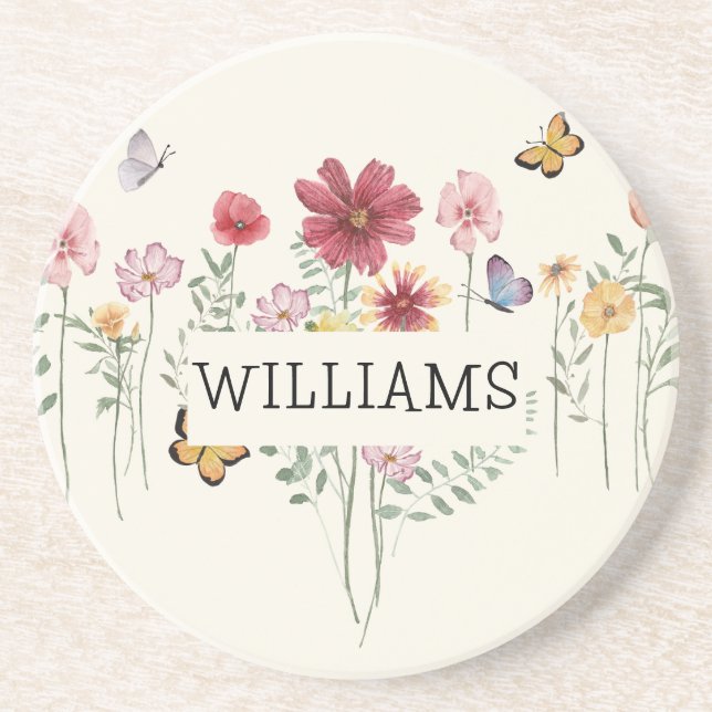 Personalized Last Name Floral Coaster (Front)