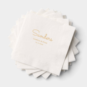 Personalized Last Name Gold Foil Wedding Napkins