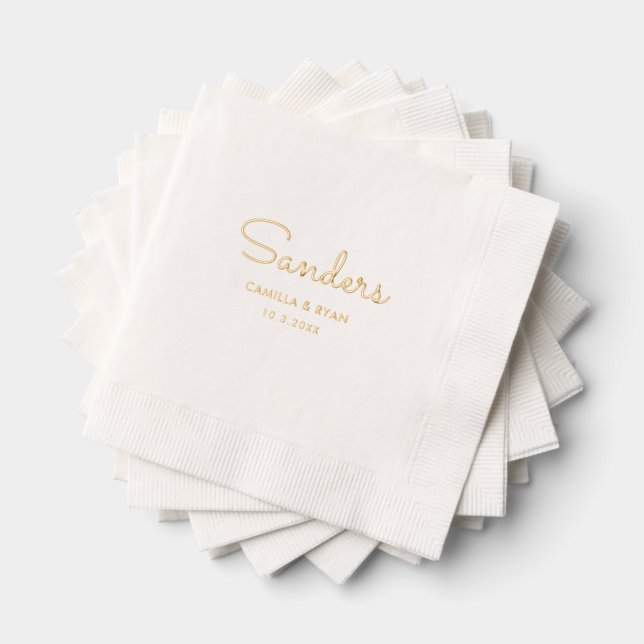 Personalized Last Name Gold Foil Wedding Napkins (Insitu (Stacked))