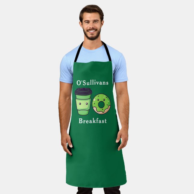 Personalized Last Name Green Irish Breakfast Apron (Worn)