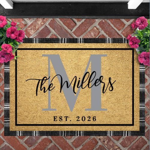 Personalized Last Name Initial Est Year Coir Print Doormat