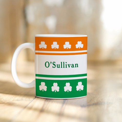 Personalized Last Name Ireland Flag Colors Coffee Mug