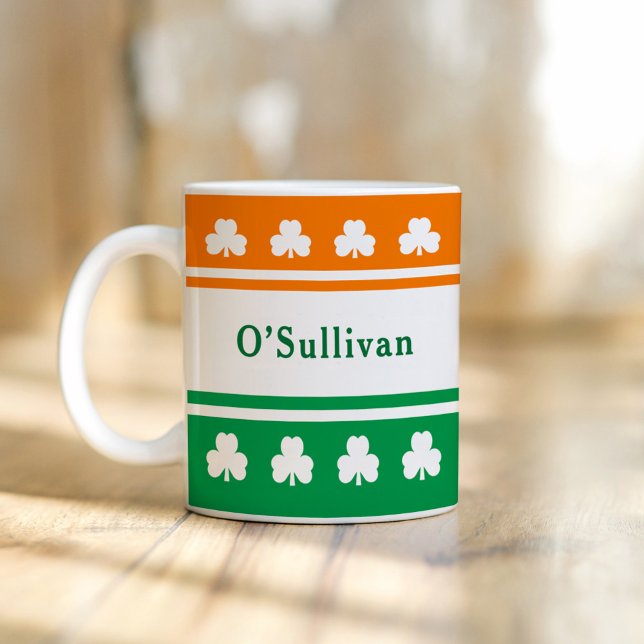 Personalized Last Name Ireland Flag Colors Coffee Mug (Creator Uploaded)
