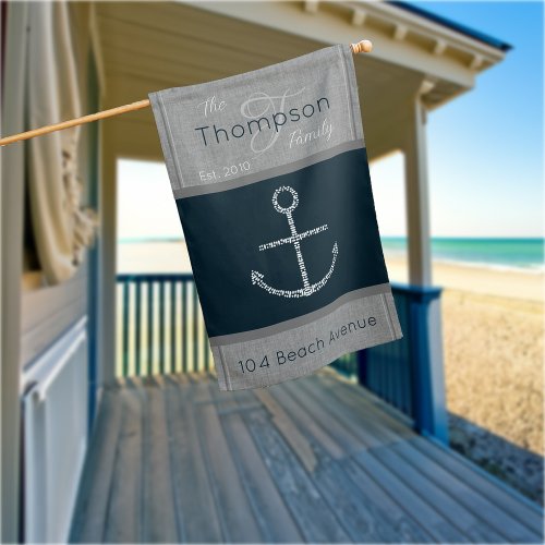Personalized Last Name Nautical Anchor House Flag