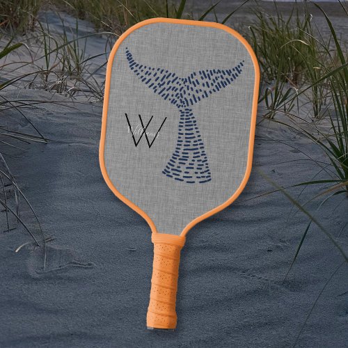 Personalized Last Name Nautical Whale Tail Art Pickleball Paddle