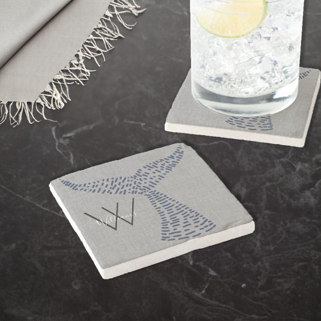 Personalized Last Name Nautical Whale Tail Art Stone Coaster (Personalized Last Name Nautical Whale Tail Art Stone Coaster)