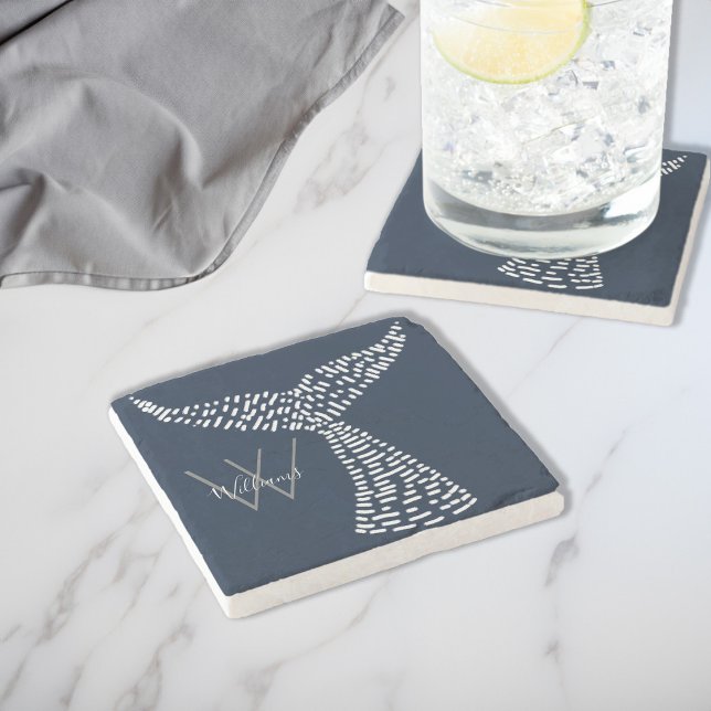 Personalized Last Name Nautical Whale Tail Art Stone Coaster (Personalized Last Name Nautical Whale Tail Art Stone Coaster)