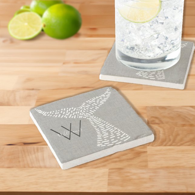 Personalized Last Name Nautical Whale Tail Art Stone Coaster (Personalized Last Name Nautical Whale Tail Art Stone Coaster)