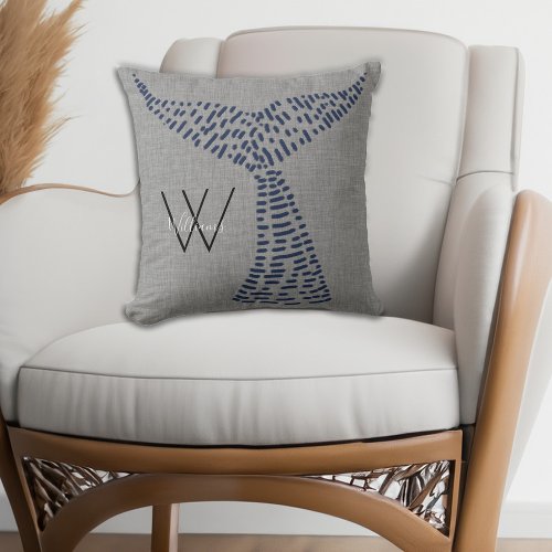 Personalized Last Name Nautical Whale Tail Art Throw Pillow