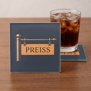Personalized Last Name Wooden Hanging Sign Glass Coaster