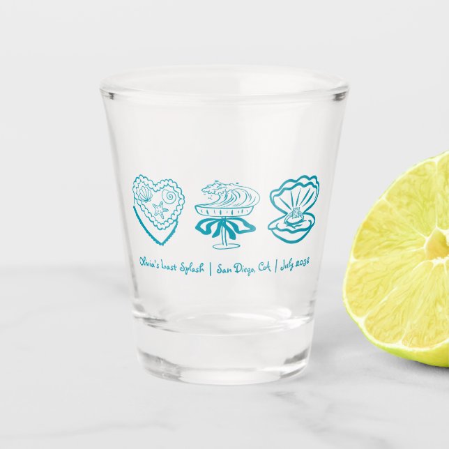 Personalized last splash bachelorette favor shot glass (Front)