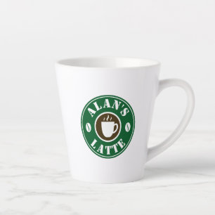 Personalized latte coffee mug gift with bean logo