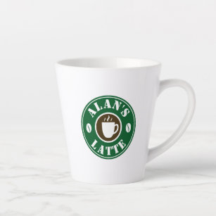 Personalized latte coffee mug gift with bean logo