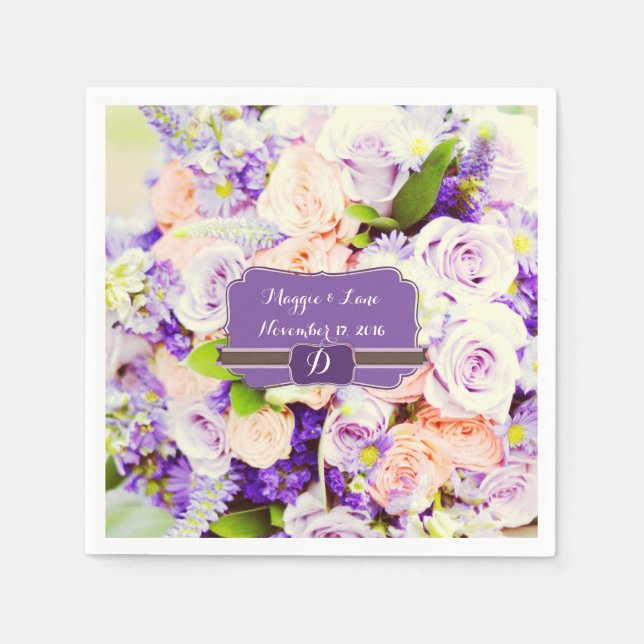 Personalized Lavendar Floral Wedding Napkins (Front)