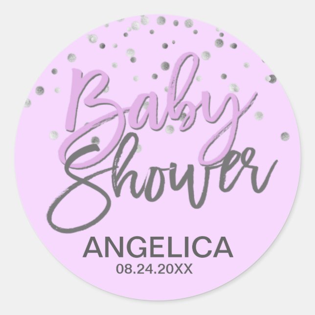 Personalized LAVENDER Baby Shower Labels Seals (Front)