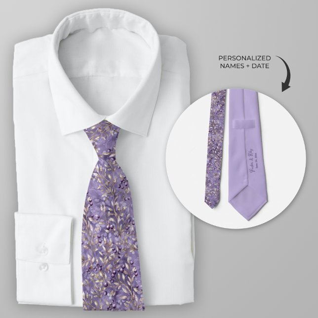 Personalized Lavender Berry Neck Tie (Personalized purple lavender berry wedding necktie)