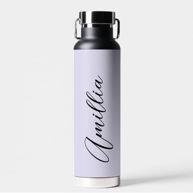 Personalized Lavender Black Script  Wedding Water  Water Bottle (Front)