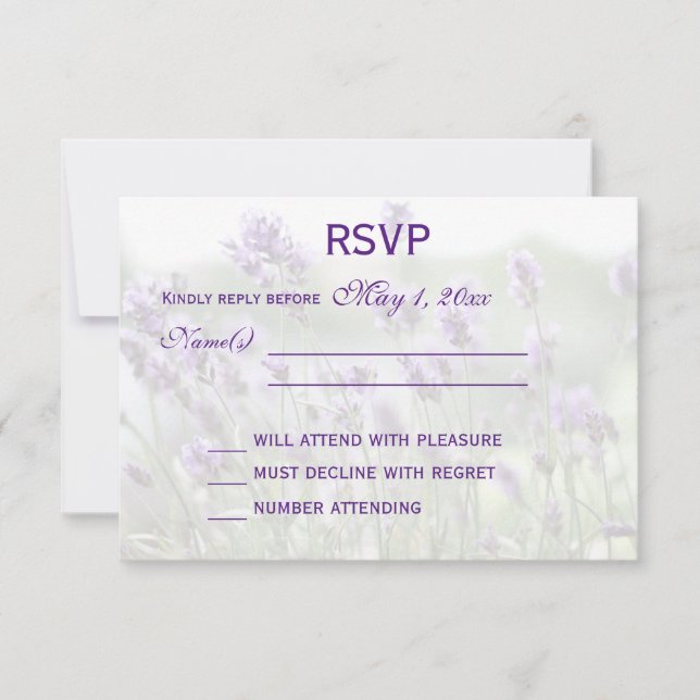 Personalized Lavender Bohemian Wedding RSVP Cards (Front)