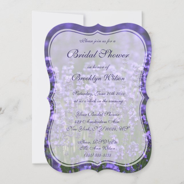 Personalized Lavender Bridal Shower Invite Bracket (Front)