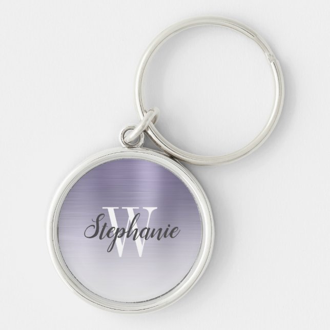 Personalized Lavender Brushed Metal Monogram Keychain (Front)
